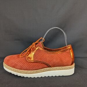 Esska Orange Perforated Suede Metallic Platform Oxfords 40